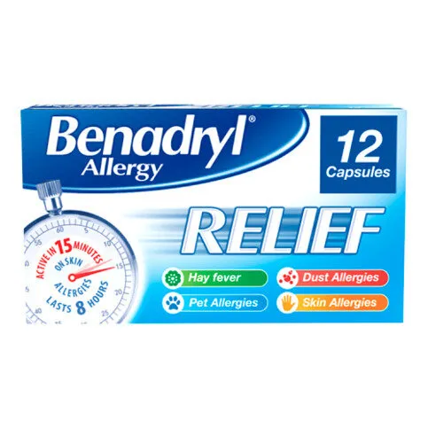Benadryl Allergy Relief Capsules Fast-Acting Antihistamine 12 Capsules