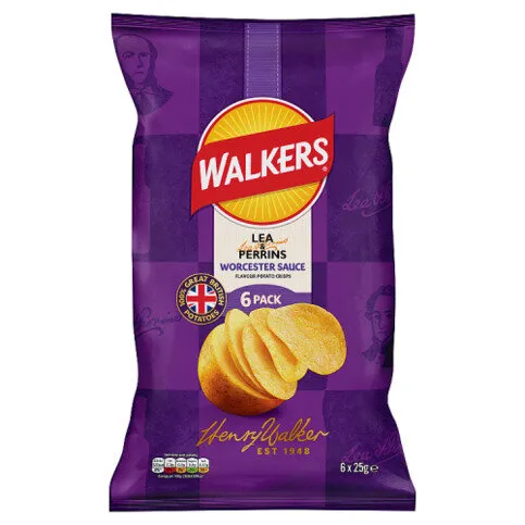 Walkers Lea & Perrins Worcester Sauce Multipack Crisps 6x25g